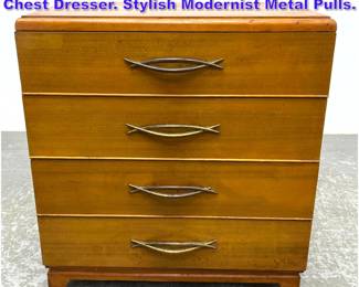 Lot 947 4 Drawer Modernist Bachelor s Chest Dresser. Stylish Modernist Metal Pulls. 