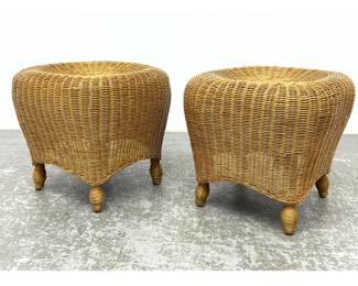 Lot 772 Pair woven wicker stool Ottomans. 