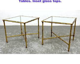 Lot 645 Pair Gilt Metal Faux Bambboo Side Tables. Inset glass tops. 
