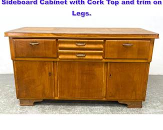 Lot 920 German Mid Century Modern Sideboard Cabinet with Cork Top and trim on Legs. 