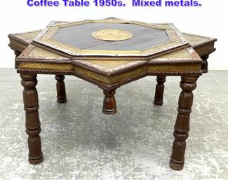 Lot 974 Indian Star Shape Wood and Brass Coffee Table 1950s. Mixed metals. 