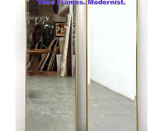 Lot 805 Pr Beveled Wall Mirrors. Thin Gold Tone Frames. Modernist. 