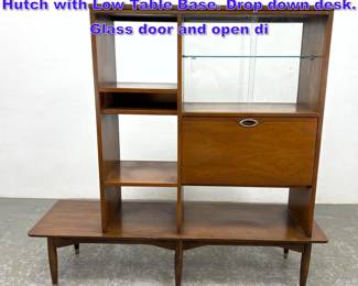 Lot 950 Mid Century Modern Display Shelves Hutch with Low Table Base. Drop down desk. Glass door and open di