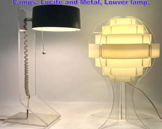 Lot 923 2pcs Mid Century Modern Table Lamps. Lucite and Metal, Louver lamp. 