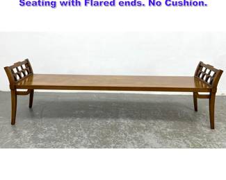 Lot 1116 Mid Century Modern Long Bench Seating with Flared ends. No Cushion. 