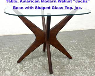 Lot 799 ADRIAN PEARSALL Jacks Side Table. American Modern Walnut Jacks Base with Shaped Glass Top. jax.