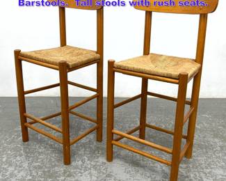Lot 1007 Pair Danish Borge Mogensen Style Barstools. Tall stools with rush seats. 