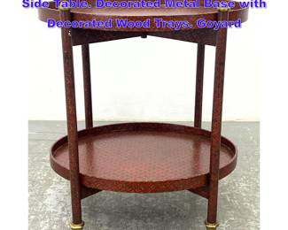 Lot 975 French Style Collapsible Serving Side Table. Decorated Metal Base with Decorated Wood Trays. Goyard 