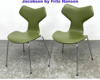 Lot 630 Pair Green vinyl dining chair Labeled Jacobsen by Fritz Hansen