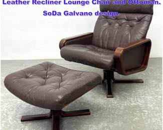 Lot 831 Danish Modern Vatne Mobler Norway Leather Recliner Lounge Chair and Ottoman. SoDa Galvano design. 
