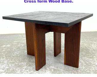 Lot 613 Adrian Pearsall slate top side table. Cross form Wood Base.
