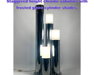 Lot 755 70 s Modern Chrome Table Lamp. 4 Staggered height chrome columns with frosted glass cylinder shades.