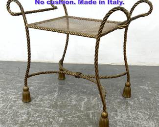 Lot 989 Italian Gilt Iron Tassel Rope Stool. No cushion. Made in Italy.