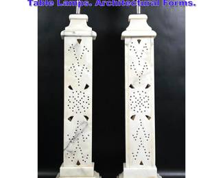 Lot 976 Pr Carved Alabaster Pierced Column Table Lamps. Architectural Forms. 