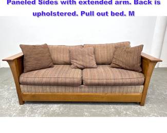 Lot 650 STICKLEY Mission Oak Sofa Bed. Paneled Sides with extended arm. Back is upholstered. Pull out bed. M