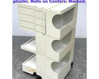 Lot 720 Joe Columbo Bobby Cart. White plastic. Rolls on Casters. Marked.