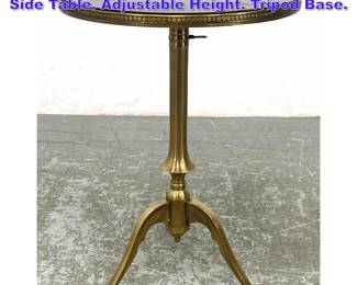 Lot 745 Brass and Black Stone Gueridon Side Table. Adjustable Height. Tripod Base. 
