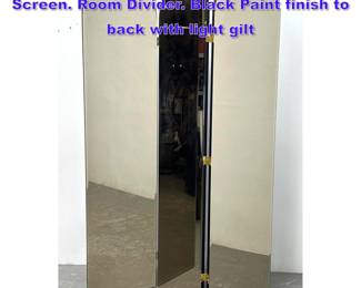 Lot 1011 3 Part Arched Mirror Panel Folding Screen. Room Divider. Black Paint finish to back with light gilt 