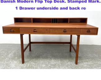 Lot 611 PETER LOVIG NIELSEN Walnut Danish Modern Flip Top Desk. Stamped Mark. 1 Drawer underside and back re