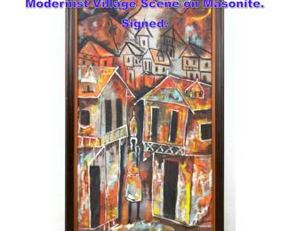 Lot 1171 P BEAUVOIR Haitian Painting. Modernist Village Scene on Masonite. Signed. 