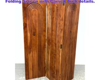 Lot 1027 Solid Wood 3 Panel Room Divider. Folding Screen with Carved Arch details. 