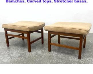 Lot 724 Pair Jens Risom Style Stool Bemches. Curved tops. Stretcher bases. 