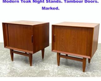 Lot 676 Pr Falster Arne Iverson Danish Modern Teak Night Stands. Tambour Doors. Marked. 