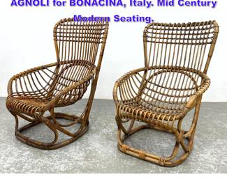 Lot 632 Pr Vintage Wicker Arm Chairs. TITO AGNOLI for BONACINA, Italy. Mid Century Modern Seating. 