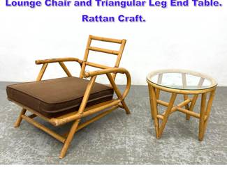 Lot 1096 2pcs Vintage Miami Modern Lounge Chair and Triangular Leg End Table. Rattan Craft. 