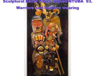 Lot 1131 Polychrome Embossed Copper Sculptural Relief Panel. Signed NTUBA 93. Warriors and Soldiers wearing 