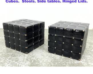 Lot 948 Pair Black Vinyl Studded Storage Cubes. Stools. Side tables. Hinged Lids. 