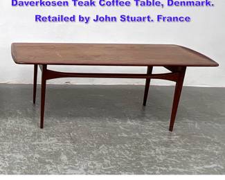Lot 773 60s Danish Modern France and Daverkosen Teak Coffee Table, Denmark. Retailed by John Stuart. France 