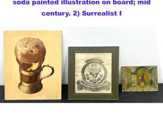 Lot 1149 3pc Art. 1. John Allison Ice cream soda painted illustration on board mid century. 2 Surrealist I