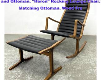 Lot 1080 2pc TENDO MOKKO Leather Rocker and Ottoman. Heron Rocking Lounge Chair. Matching Ottoman. Wood Fra