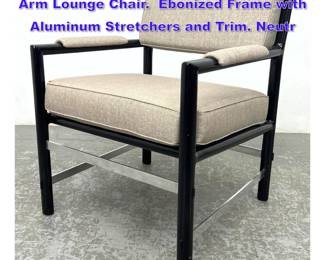 Lot 603 EDWARD WORMLEY for DUNBAR Arm Lounge Chair. Ebonized Frame with Aluminum Stretchers and Trim. Neutr