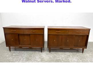 Lot 899 2pc BASSETT American Modern Walnut Servers. Marked. 