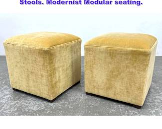 Lot 1000 Pr Beige Velvet Upholstered Cube Stools. Modernist Modular seating. 