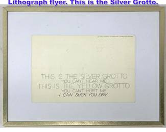 Lot 689 Bruce Nauman 1975 offset Lithograph flyer. This is the Silver Grotto.