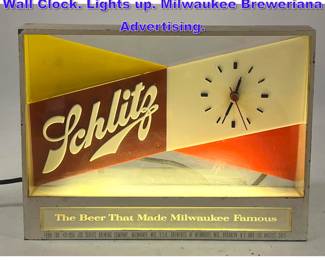 Lot 708 Mid Century SCHLITZ BEER Sign Wall Clock. Lights up. Milwaukee Breweriana Advertising. 