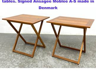 Lot 908 Pair danish modern folding teak end tables. Signed Ansagee Moblee AS made in Denmark
