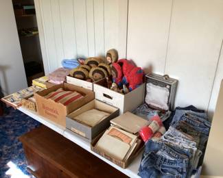 Hand made cloth dolls, American Eagle jeans (already torn)