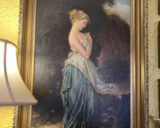 Large antique oil of woman