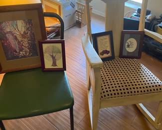 Two Vintage Chairs Rocker And Fold Up And Four Pics