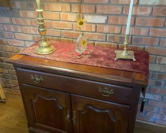 Lovely Solid Wood Cabinet , Brass Lamp And Decor