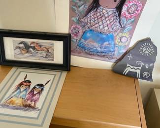 Degrazia Prints And A Stone Art Signed Piece Also Signed Hawaiian Pic