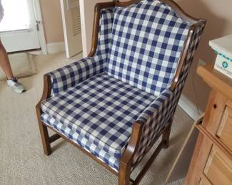 Classic navy & white check arm chair