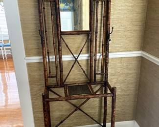 Antique Bamboo Hall Tree with Mirror