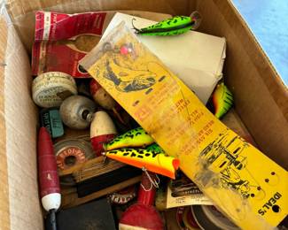 Vintage fishing lures and accessories.