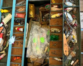 Vintage fishing lures and accessories.