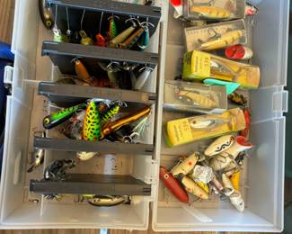 Vintage fishing lures and accessories.